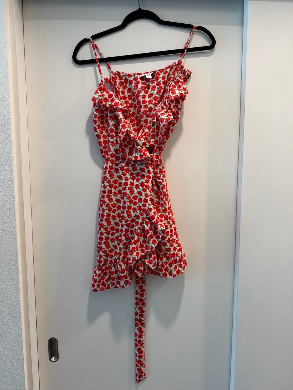 Topshop Red Floral Ruffle Wrap Dress Size 2